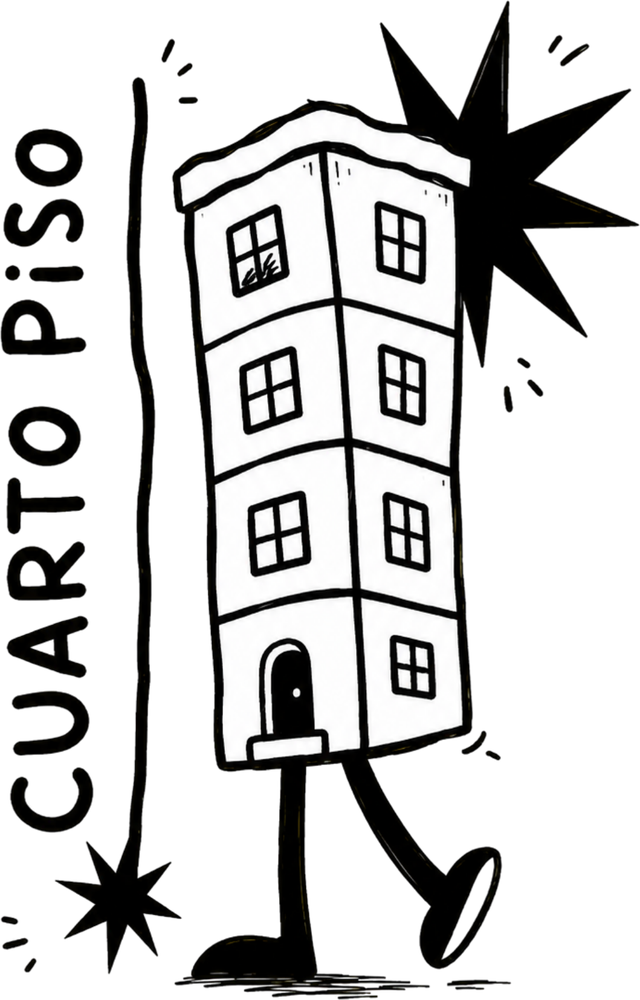 Logo de Cuarto Piso: un edificio caminando
